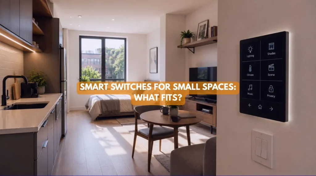 A modern wall keypad interface showing elegant Smart switches tailored for compact studio apartments