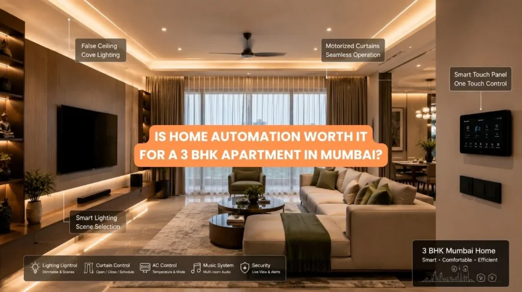 Is Home Automation Worth It for a 3 BHK apartment in Mumbai living room with automated lighting and motorized curtains