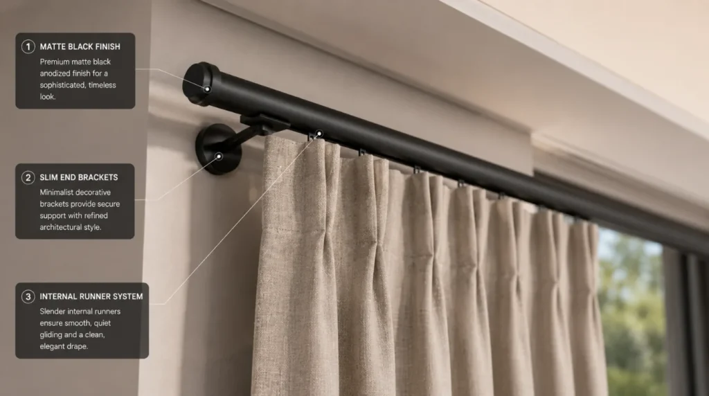 Premium Lutron Palladiom exposed rod drapery system showcasing the best motorized curtain brands