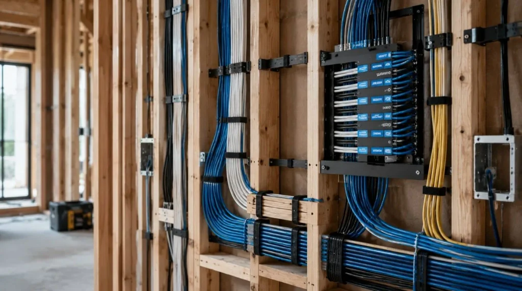Low voltage structured cabling planned by Professional Smart Home Designers for whole home networking.