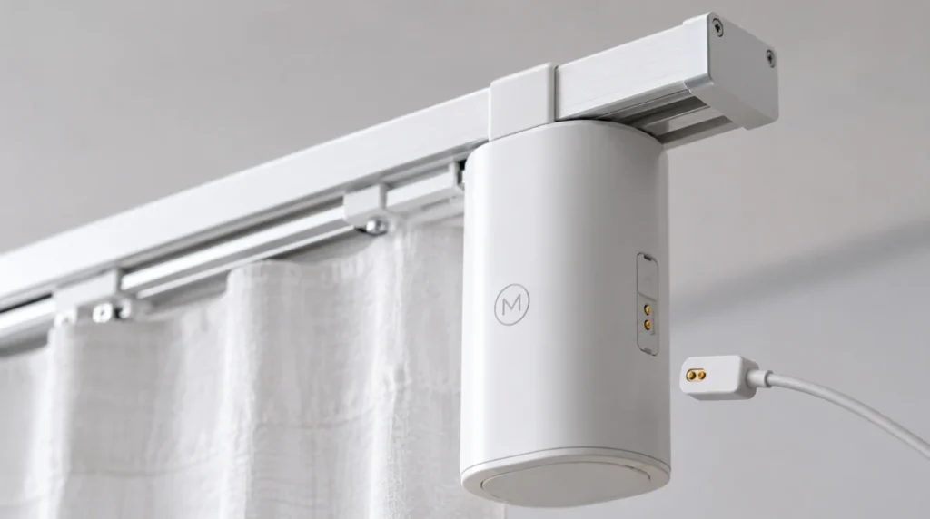 Close up view of the motor drive on the Best Battery-Powered Motorized Curtains