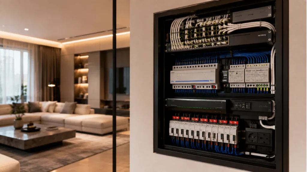 Structural breakdown of smart home controllers and hidden wiring illustrating the real cost of smart home ownership 2026 ultimate guide