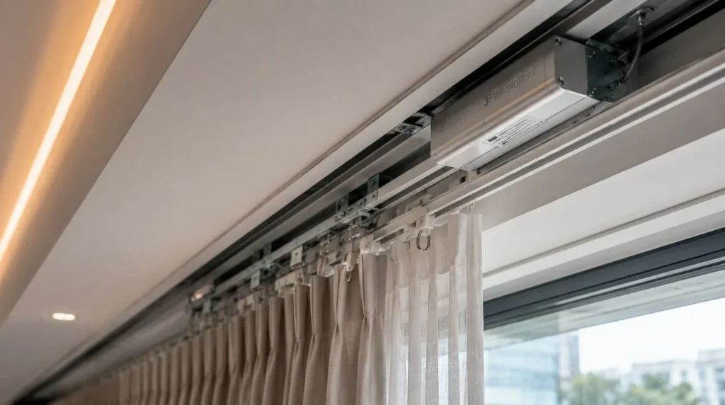 High capacity motor track showing What Size Windows Can Motorized Curtains Handle for heavy drapery.