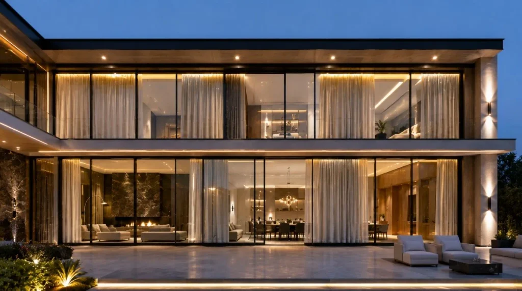 Expansive glass wall illustrating What Size Windows Can Motorized Curtains Handle using multi panel motors.