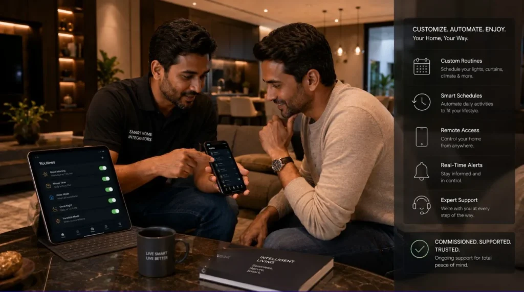 A certified technician providing system training to a client who chose to Hire Someone to Install a Smart Home System.