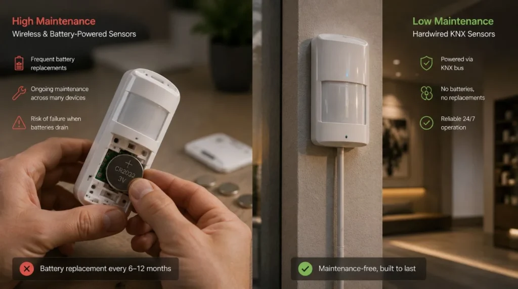 Replacing batteries in a smart door sensor addressing Common Problems With Smart Home Systems maintenance.
