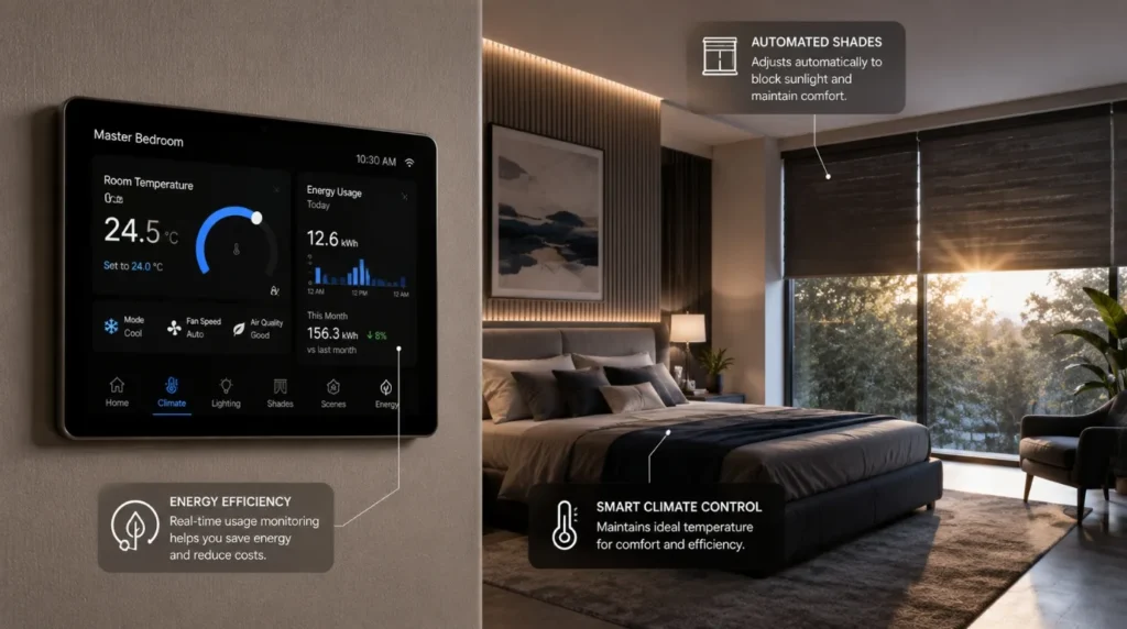 A smart thermostat and climate automation display demonstrating What Qualifies as a Smart Home for energy efficiency.
