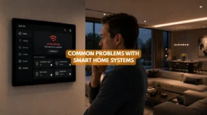 A homeowner troubleshooting a smart home panel illustrating Common Problems With Smart Home Systems