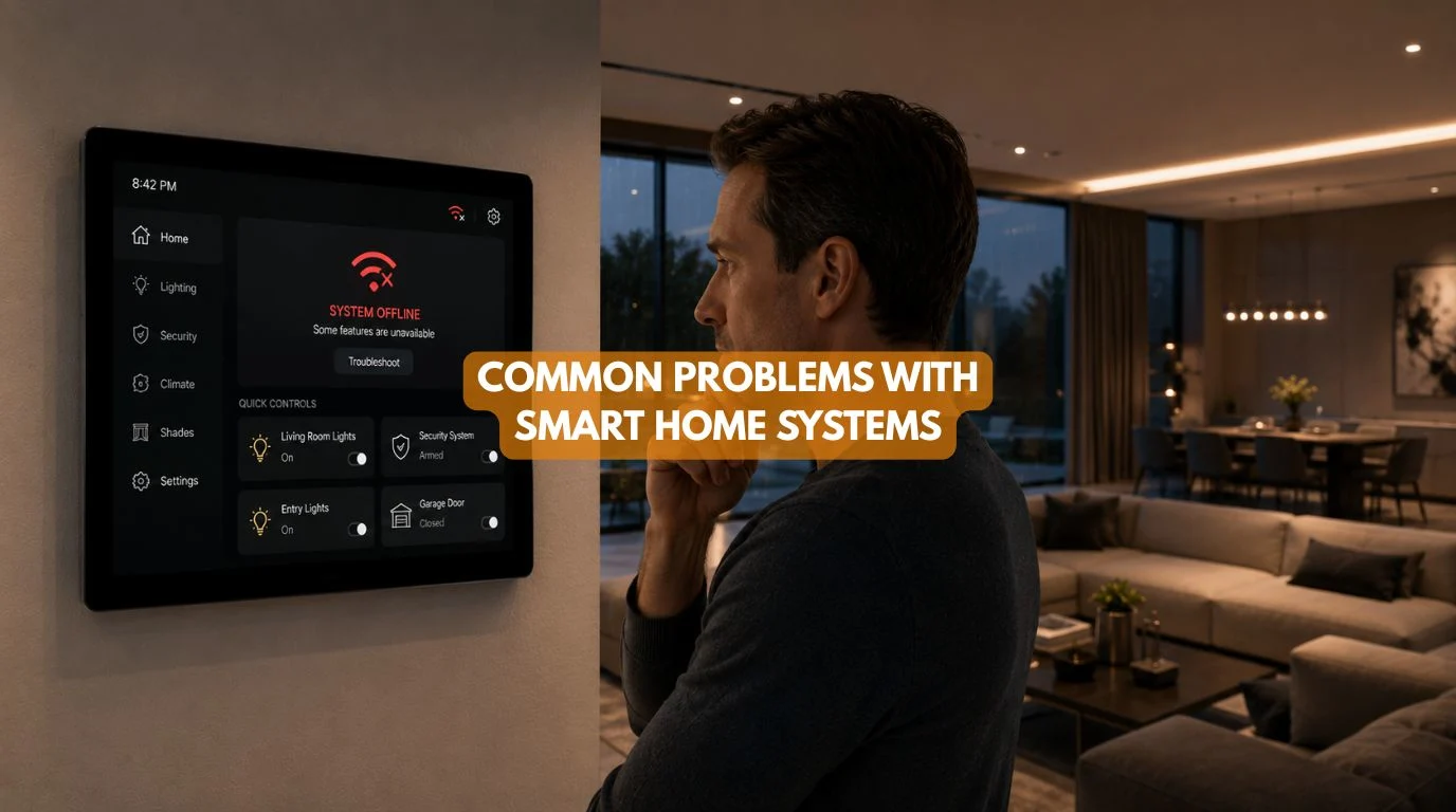 A homeowner troubleshooting a smart home panel illustrating Common Problems With Smart Home Systems