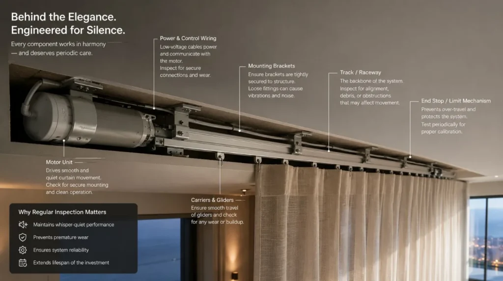 Automated track installation showing physical hardware when Smart Home Systems Need Updates.