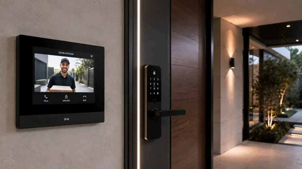 Video door phone interface and smart lock showing how Smart Home Features Add the Most Home Value.