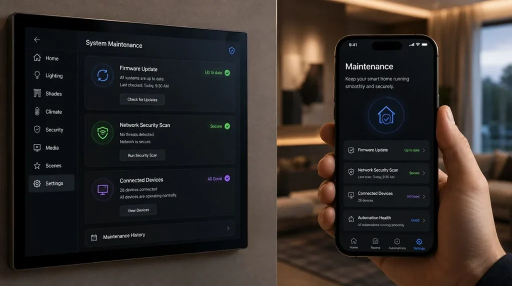 Smart home app interface highlighting security patches and why Smart Home Systems Need Updates.