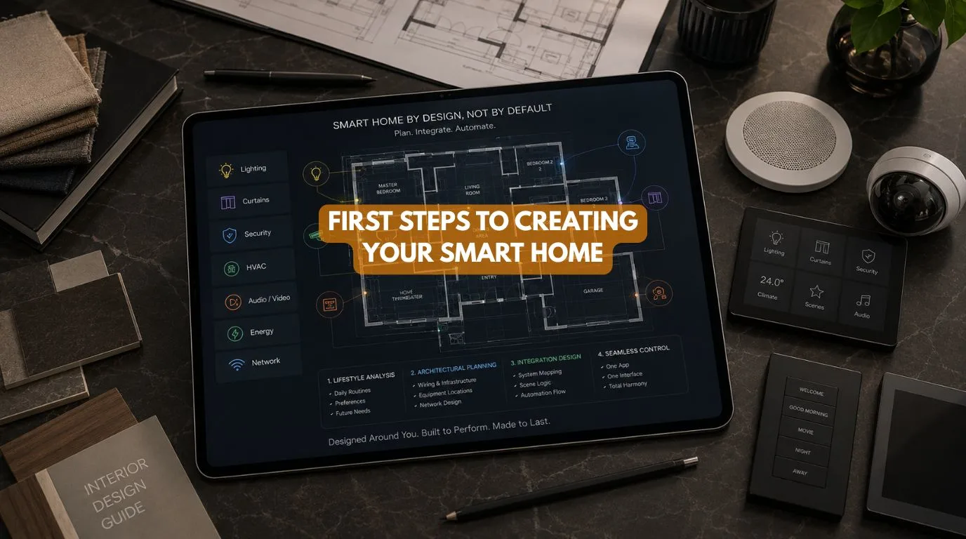 An architectural blueprint and smart home planning layout showing the Steps to Creating Your Smart Home