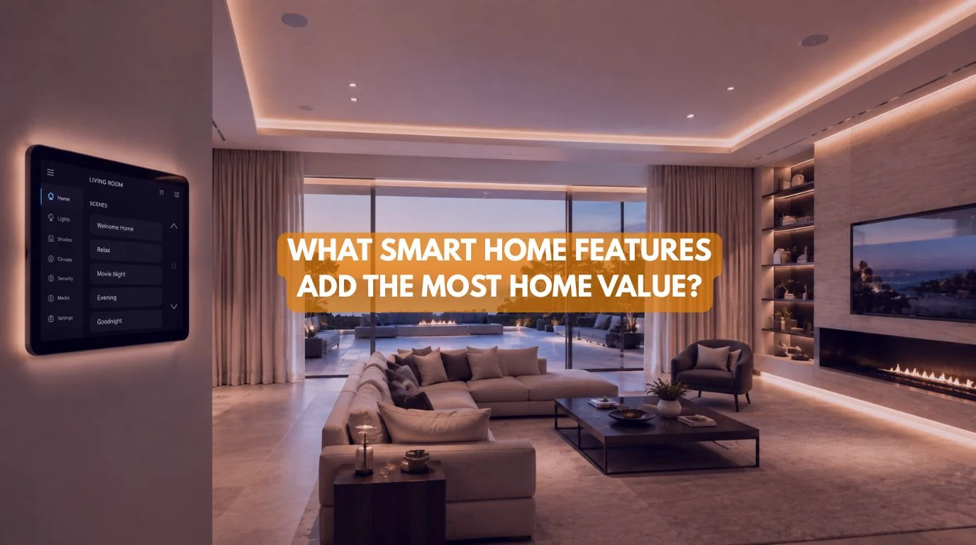 Modern living room showcasing integrated automation showing how Smart Home Features Add the Most Home Value
