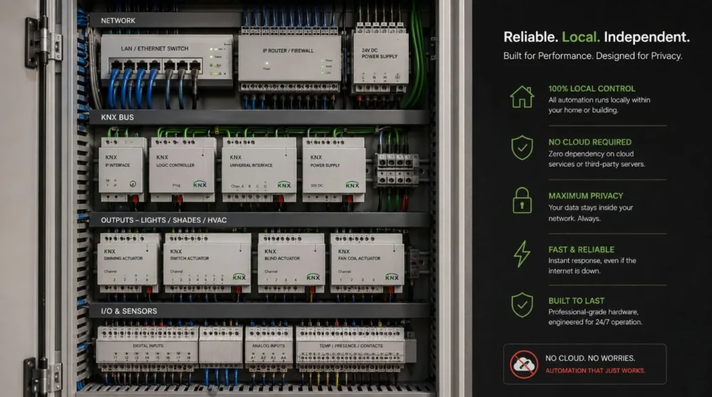 A central wired KNX panel providing reliable solutions to Common Problems With Smart Home Systems.