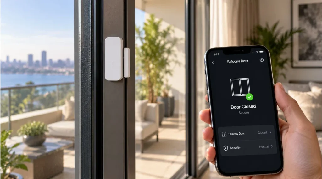 Compact door and window contact sensor for Home Automation for Security perimeter alerts.