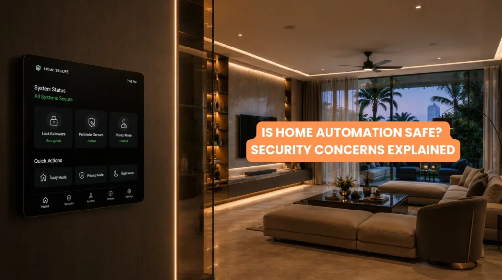 Secure modern apartment with integrated access panel and smart locks addressing whether is home automation safe