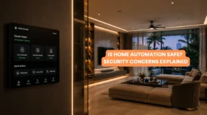 Secure modern apartment with integrated access panel and smart locks addressing whether is home automation safe