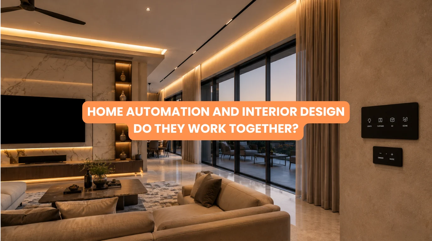Elegantly designed luxury living room with hidden architectural lighting and motorized drapes showcasing home automation and interior design