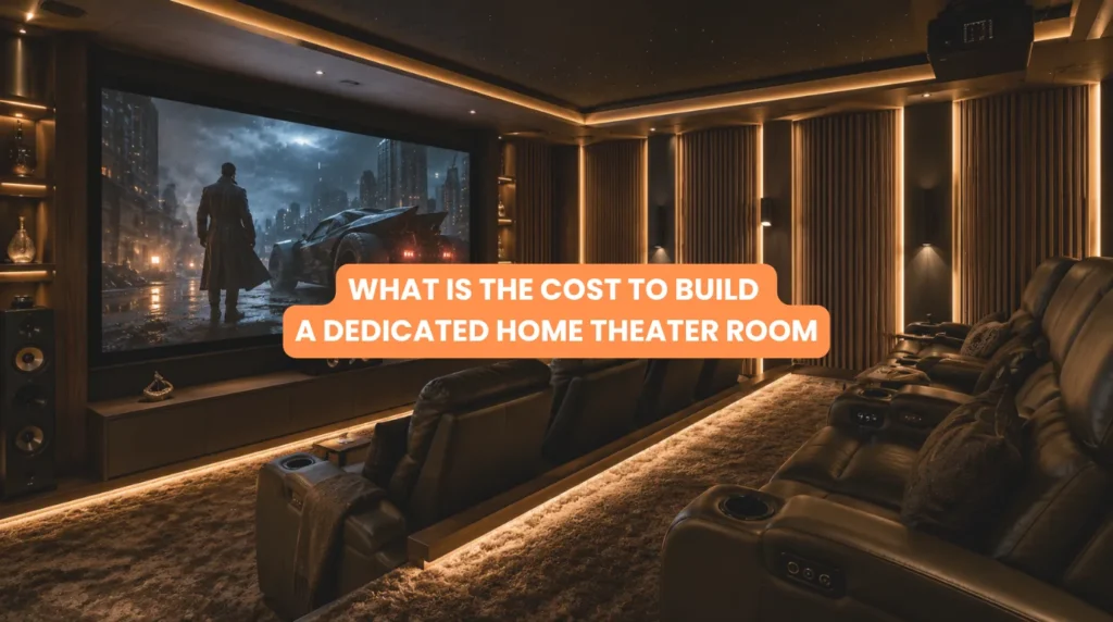 High end private home cinema with ambient light control and custom seating explaining the cost to build a dedicated home theater room