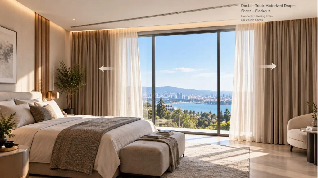 Is Home Automation Good for Resale Value - Automated motorized curtains in a contemporary home.